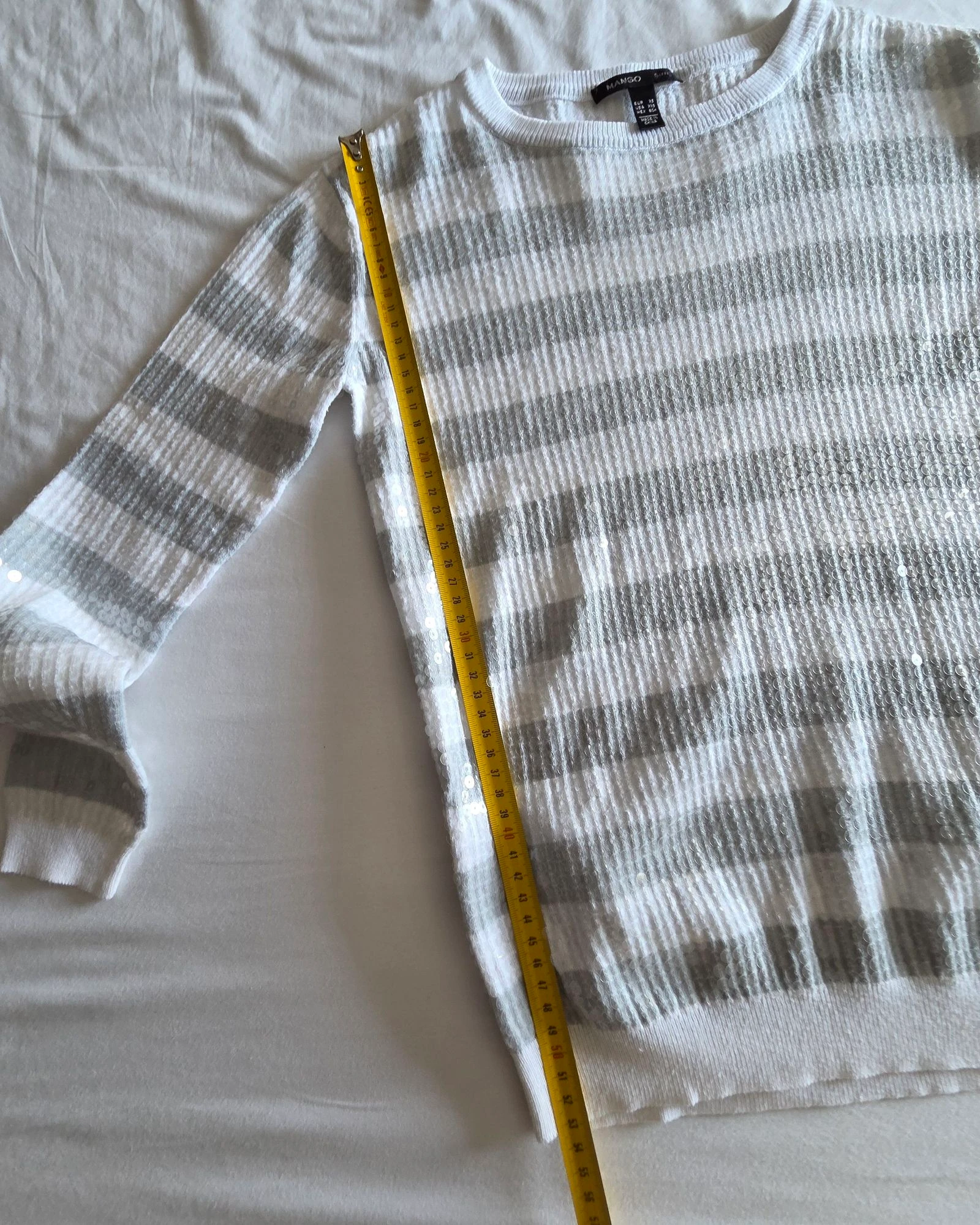 Grey and white striped sweater XS Mango Suit shiny sequined sweater – photo 13